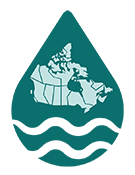 A teardrop icon with Canada and waves in its centre.