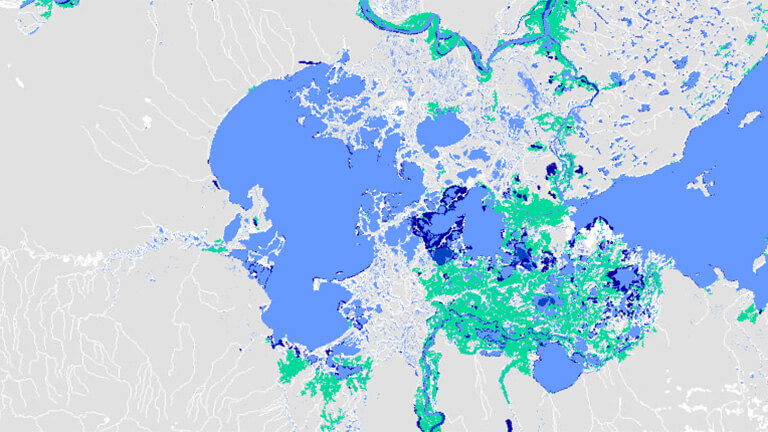 Carte des inondations près de Fort Chipewyan, en Alberta.